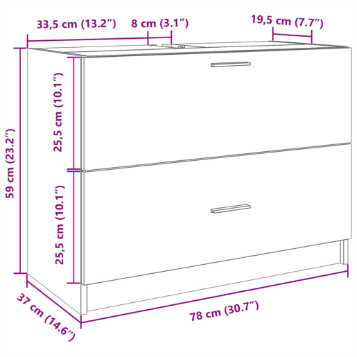 vidaXL Armário de lavatório 78x37x59 cm derivados de madeira branco