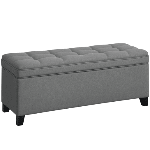 HOMCOM Puff de Armazenamento Banco 112L Estofado em Linho com 2 Dobradiças de Segurança Tampa Rebatível e Assento com Capitonê para Quarto Sala de Estar Entrada Carga 120 kg 120x40x48 cm Cinza Escuro