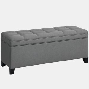 HOMCOM Puff de Armazenamento Banco 112L Estofado em Linho com 2 Dobradiças de Segurança Tampa Rebatível e Assento com Capitonê para Quarto Sala de Estar Entrada Carga 120 kg 120x40x48 cm Cinza Escuro
