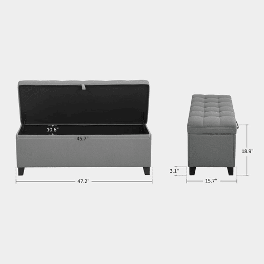 HOMCOM Puff de Armazenamento Banco 112L Estofado em Linho com 2 Dobradiças de Segurança Tampa Rebatível e Assento com Capitonê para Quarto Sala de Estar Entrada Carga 120 kg 120x40x48 cm Cinza Escuro