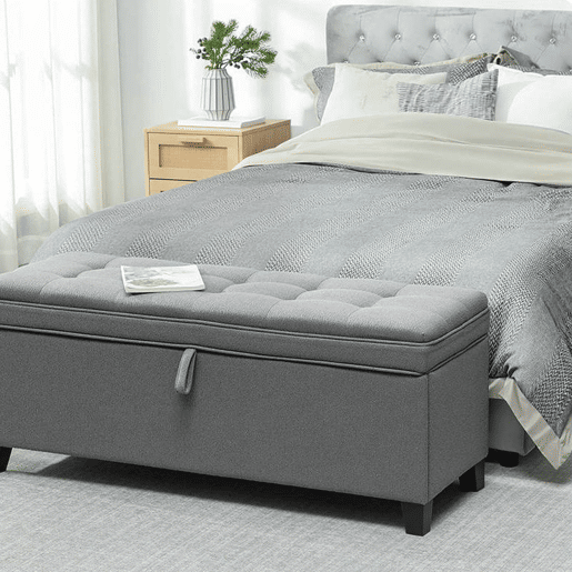 HOMCOM Puff de Armazenamento Banco 112L Estofado em Linho com 2 Dobradiças de Segurança Tampa Rebatível e Assento com Capitonê para Quarto Sala de Estar Entrada Carga 120 kg 120x40x48 cm Cinza Escuro