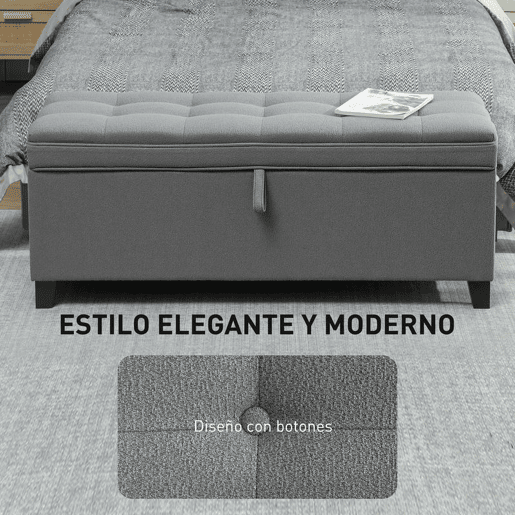HOMCOM Puff de Armazenamento Banco 112L Estofado em Linho com 2 Dobradiças de Segurança Tampa Rebatível e Assento com Capitonê para Quarto Sala de Estar Entrada Carga 120 kg 120x40x48 cm Cinza Escuro