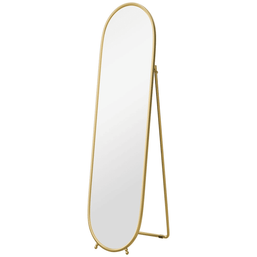 HOMCOM Espelho de Corpo Inteiro Oval 160x40 cm, Espelho de Pé com Suporte, 2 Modos de Utilização, Independente ou Encostado, para Sala, Entrada, Quarto, Closet, Dourado
