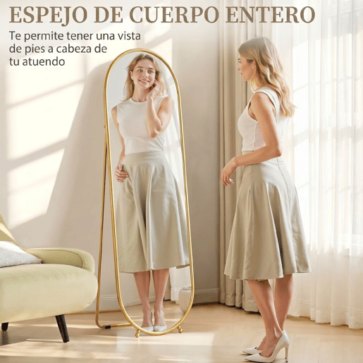 HOMCOM Espelho de Corpo Inteiro Oval 160x40 cm, Espelho de Pé com Suporte, 2 Modos de Utilização, Independente ou Encostado, para Sala, Entrada, Quarto, Closet, Dourado