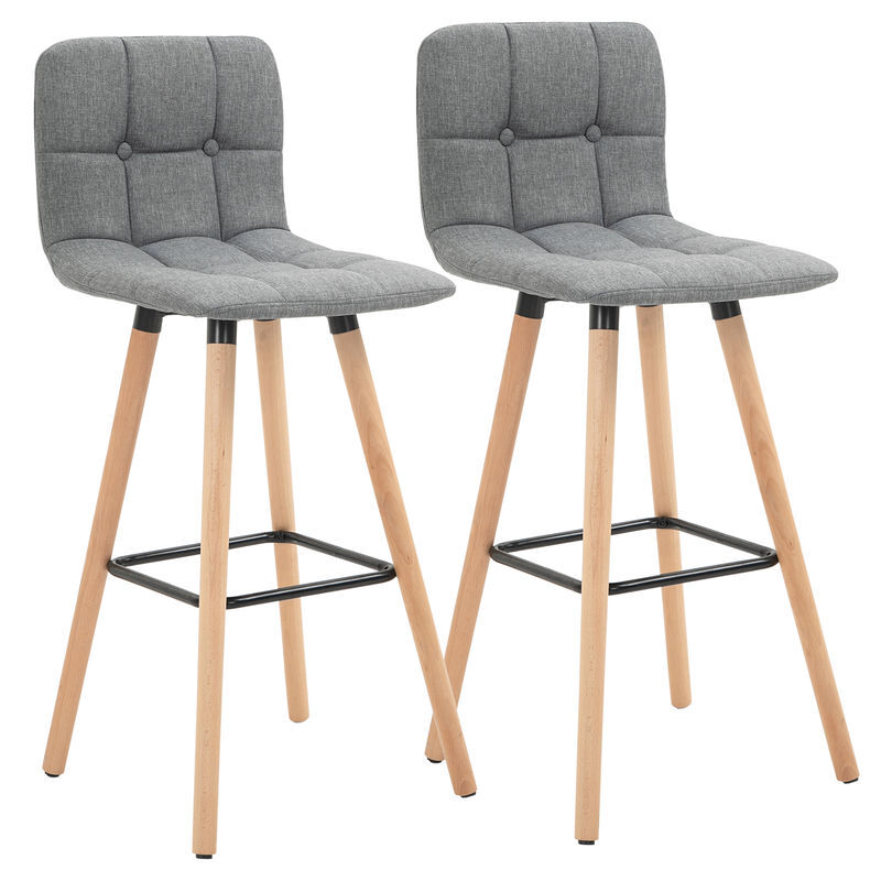 Taburetes de Bar Lino Sintético, Madera de Caucho HOMCOM