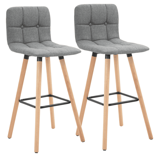 HOMCOM Conjunto de 2 Bancos de Bar Bancos Altos de Cozinha com Encosto Apoio para Pés Estilo Moderno Cadeiras Altas para Sala de Jantar 41,5x47x97,5 cm Cinzento