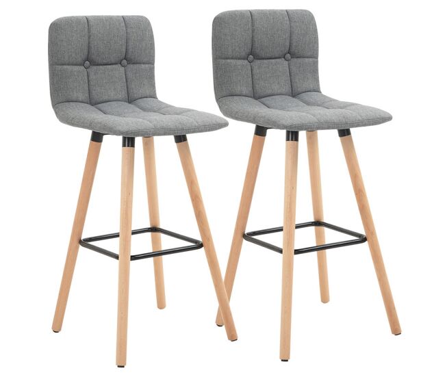 Homcom juego de 2 taburetes de bar, taburetes altos de cocina con respaldo, reposapiés, patas de madera, estilo moderno, sillas altas para comedor, salón, bistró, gris