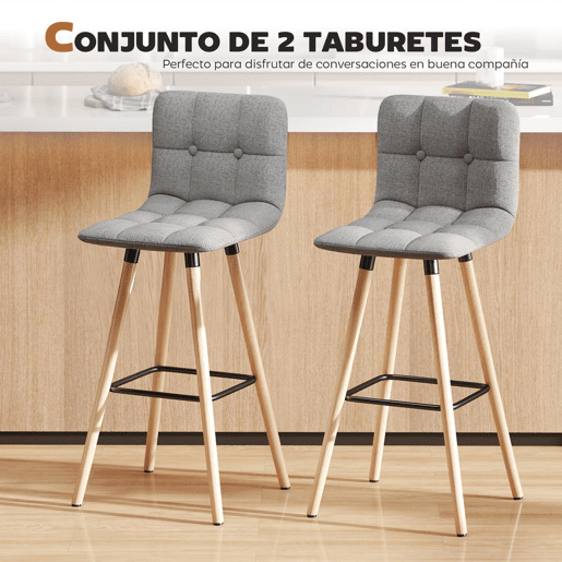 HOMCOM Conjunto de 2 Bancos de Bar Bancos Altos de Cozinha com Encosto Apoio para Pés Estilo Moderno Cadeiras Altas para Sala de Jantar 41,5x47x97,5 cm Cinzento