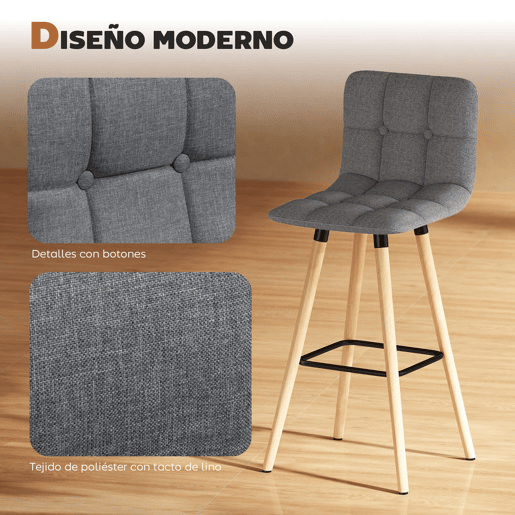HOMCOM Conjunto de 2 Bancos de Bar Bancos Altos de Cozinha com Encosto Apoio para Pés Estilo Moderno Cadeiras Altas para Sala de Jantar 41,5x47x97,5 cm Cinzento