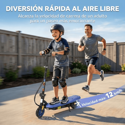 HOMCOM Trotinete Elétrica para Crianças de 7-14 Anos Dobrável Trotinete Elétrica Velocidade Máx. 12 kmh Motor 120 W Autonomia Máxima 10 km com Guiador Ajustável em Altura Farol LED e Travão 75x48x93-105 cm Azul