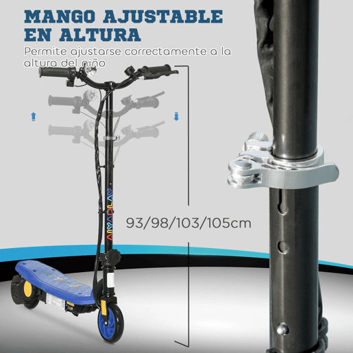 HOMCOM Trotinete Elétrica para Crianças de 7-14 Anos Dobrável Trotinete Elétrica Velocidade Máx. 12 kmh Motor 120 W Autonomia Máxima 10 km com Guiador Ajustável em Altura Farol LED e Travão 75x48x93-105 cm Azul
