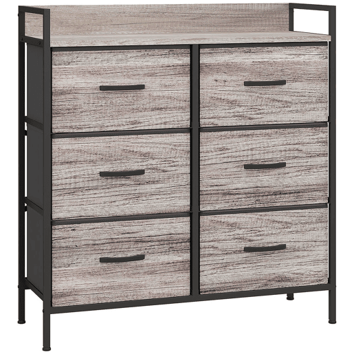 HOMCOM Cómoda com 6 Gavetas Dobráveis Cómoda de Tecido com Estrutura de Aço Estilo Industrial Cómoda para Quarto Corredor 79x29x85 cm Cinzento