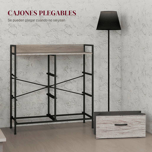HOMCOM Cómoda com 6 Gavetas Dobráveis Cómoda de Tecido com Estrutura de Aço Estilo Industrial Cómoda para Quarto Corredor 79x29x85 cm Cinzento