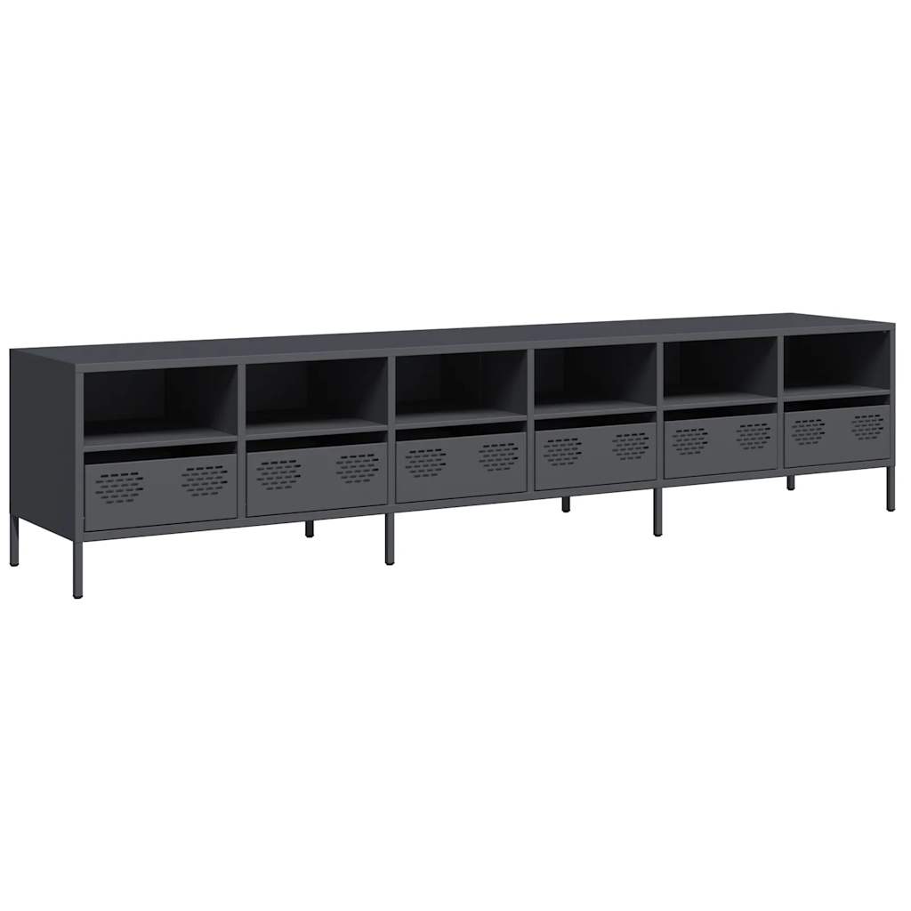 mueble de tv acero laminado en frio antracita 202x39x435 cm