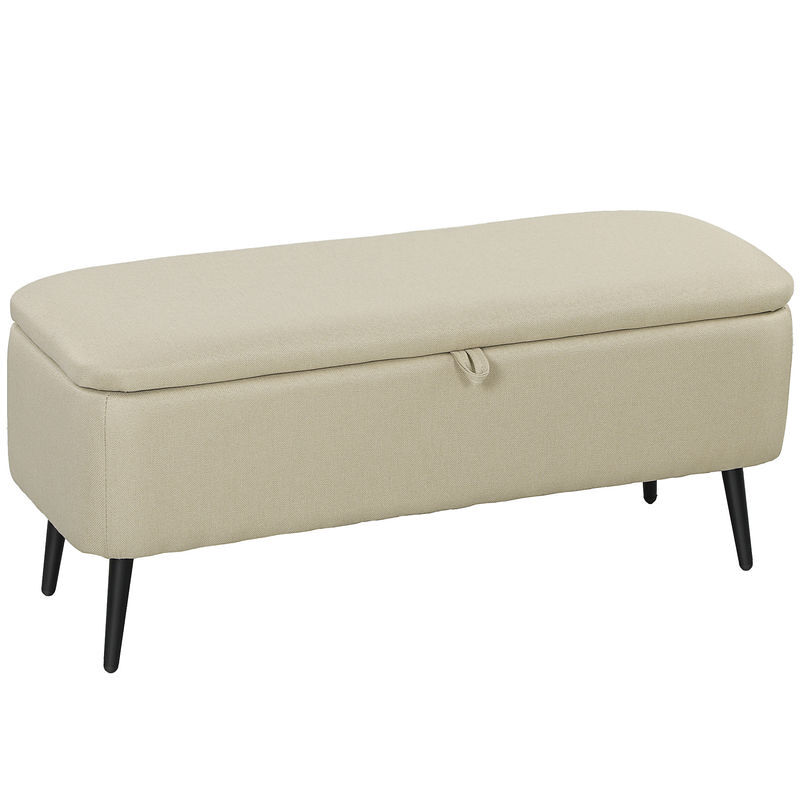 Homcom puff almacenaje banco almacenaje 61l tapizado en lino sintético con tapa abatible y patas de acero para dormitorio salón entrada carga 150 kg 101x38,5x44,5 cm beige