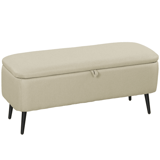 HOMCOM Banco de Armazenamento Estofado em Linho com Tampa Abatível e Pés de Aço para Dormitório Sala de Estar Entrada Carga Máxima 150kg 101x38,5x44,5 cm Bege
