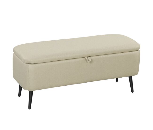 Homcom puff almacenaje banco almacenaje 61l tapizado en lino sintético con tapa abatible y patas de acero para dormitorio salón entrada carga 150 kg
