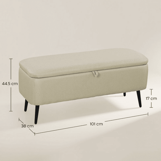 HOMCOM Banco de Armazenamento Estofado em Linho com Tampa Abatível e Pés de Aço para Dormitório Sala de Estar Entrada Carga Máxima 150kg 101x38,5x44,5 cm Bege