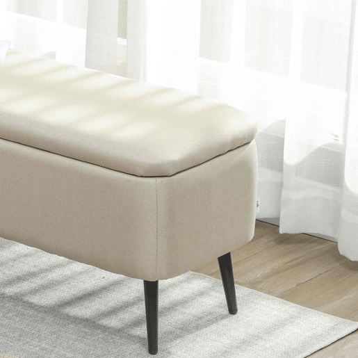 HOMCOM Banco de Armazenamento Estofado em Linho com Tampa Abatível e Pés de Aço para Dormitório Sala de Estar Entrada Carga Máxima 150kg 101x38,5x44,5 cm Bege