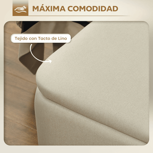 HOMCOM Banco de Armazenamento Estofado em Linho com Tampa Abatível e Pés de Aço para Dormitório Sala de Estar Entrada Carga Máxima 150kg 101x38,5x44,5 cm Bege