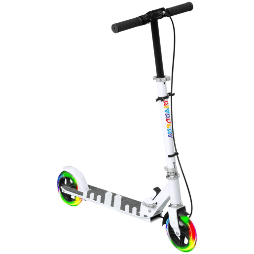 AIYAPLAY Trotinete Dobrável para Crianças de 3-8 Anos Trotinete Infantil de 2 Rodas com Luzes LED Guiador com 4 Alturas Ajustáveis Travão Traseiro e de Mão 73x36x73-89 cm Branco