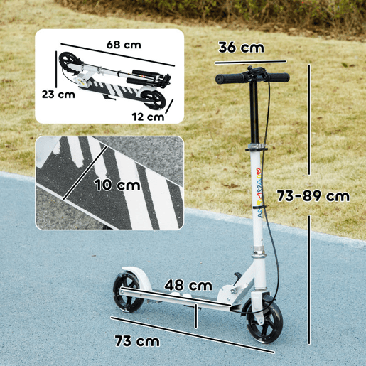 AIYAPLAY Trotinete Dobrável para Crianças de 3-8 Anos Trotinete Infantil de 2 Rodas com Luzes LED Guiador com 4 Alturas Ajustáveis Travão Traseiro e de Mão 73x36x73-89 cm Branco