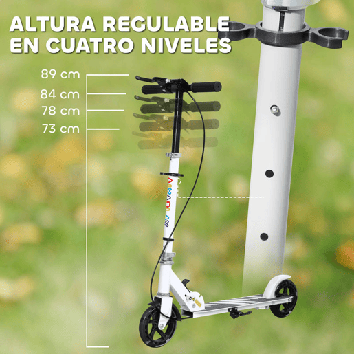 AIYAPLAY Trotinete Dobrável para Crianças de 3-8 Anos Trotinete Infantil de 2 Rodas com Luzes LED Guiador com 4 Alturas Ajustáveis Travão Traseiro e de Mão 73x36x73-89 cm Branco