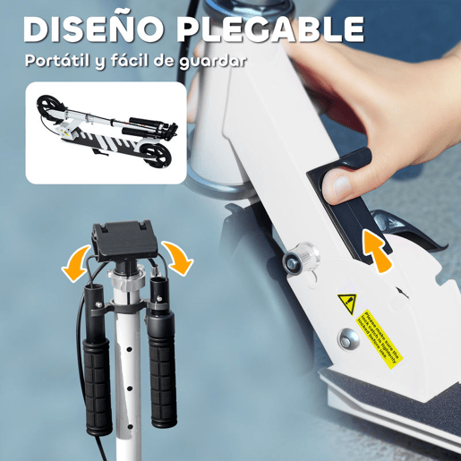 AIYAPLAY Trotinete Dobrável para Crianças de 3-8 Anos Trotinete Infantil de 2 Rodas com Luzes LED Guiador com 4 Alturas Ajustáveis Travão Traseiro e de Mão 73x36x73-89 cm Branco