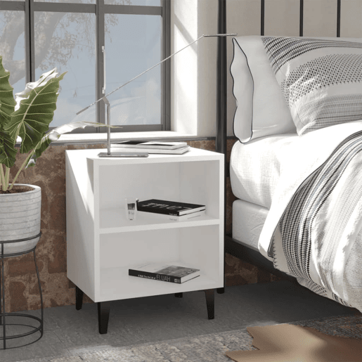 Mesa De Cabeceira - Mesinha De Cabeceira com pernas em metal 40x30x50 cm branco