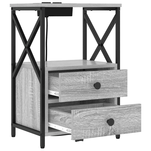 Mesa De Cabeceira - Mesinha De Cabeceira com Estação de Carregamento Sonoma cinzento