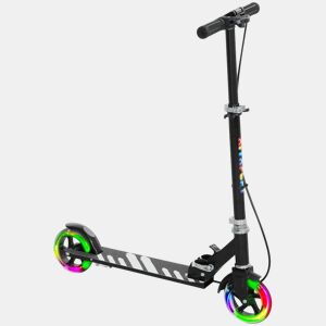 AIYAPLAY Trotinete Dobrável para Crianças de 3-8 Anos Trotinete Infantil de 2 Rodas com Luzes LED Guiador com 4 Alturas Ajustáveis Travão Traseiro e de Mão 73x36x73-89 cm Preto