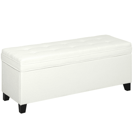 HOMCOM Puff de Armazenamento Banco com 112L Estofado em Linho com 2 Dobradiças de Segurança Tampa Rebatível e Assento com Capitonê para Sala de Estar Quarto Entrada Suporta 120 kg 120x40x48 cm Creme