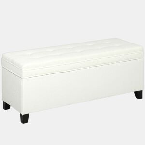 HOMCOM Puff de Armazenamento Banco com 112L Estofado em Linho com 2 Dobradiças de Segurança Tampa Rebatível e Assento com Capitonê para Sala de Estar Quarto Entrada Suporta 120 kg 120x40x48 cm Creme