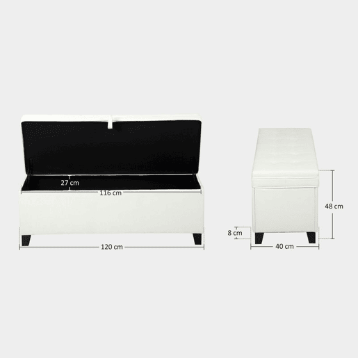HOMCOM Puff de Armazenamento Banco com 112L Estofado em Linho com 2 Dobradiças de Segurança Tampa Rebatível e Assento com Capitonê para Sala de Estar Quarto Entrada Suporta 120 kg 120x40x48 cm Creme