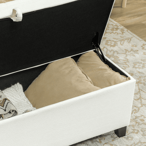 HOMCOM Puff de Armazenamento Banco com 112L Estofado em Linho com 2 Dobradiças de Segurança Tampa Rebatível e Assento com Capitonê para Sala de Estar Quarto Entrada Suporta 120 kg 120x40x48 cm Creme
