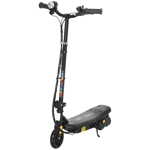 HOMCOM Trotinete Elétrica para Crianças de 7-14 Anos Dobrável Trotinete Elétrica Velocidade Máx. 12 kmh Motor 120 W Autonomia Máxima 10 km com Guiador Ajustável em Altura Farol LED e Travão 75x48x93-105 cm Preto