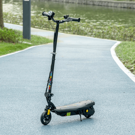 HOMCOM Trotinete Elétrica para Crianças de 7-14 Anos Dobrável Trotinete Elétrica Velocidade Máx. 12 kmh Motor 120 W Autonomia Máxima 10 km com Guiador Ajustável em Altura Farol LED e Travão 75x48x93-105 cm Preto