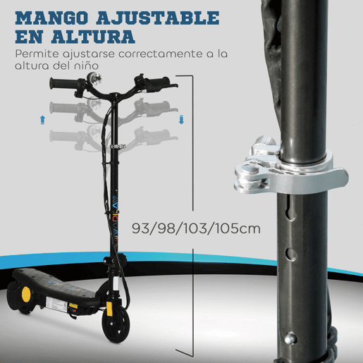 HOMCOM Trotinete Elétrica para Crianças de 7-14 Anos Dobrável Trotinete Elétrica Velocidade Máx. 12 kmh Motor 120 W Autonomia Máxima 10 km com Guiador Ajustável em Altura Farol LED e Travão 75x48x93-105 cm Preto