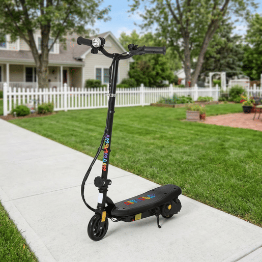HOMCOM Trotinete Elétrica para Crianças de 7-14 Anos Dobrável Trotinete Elétrica Velocidade Máx. 12 kmh Motor 120 W Autonomia Máxima 10 km com Guiador Ajustável em Altura Farol LED e Travão 75x48x93-105 cm Preto
