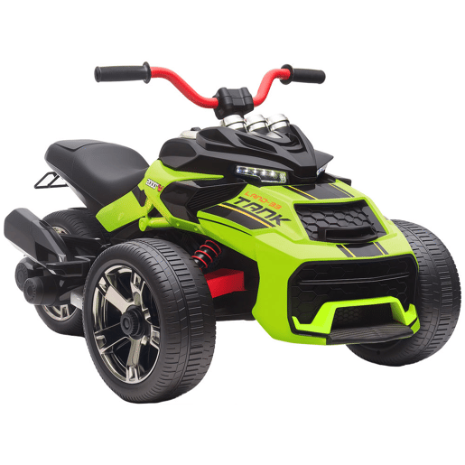 AIYAPLAY Quadricilo Elétrico para Crianças 12V 3-8 Anos com 2 Motores Velocidade até 5 kmh 3 Rodas Suspensão Faróis Buzina Música USB 113x74x63 cm Verde