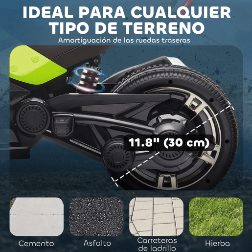 AIYAPLAY Quadricilo Elétrico para Crianças 12V 3-8 Anos com 2 Motores Velocidade até 5 kmh 3 Rodas Suspensão Faróis Buzina Música USB 113x74x63 cm Verde