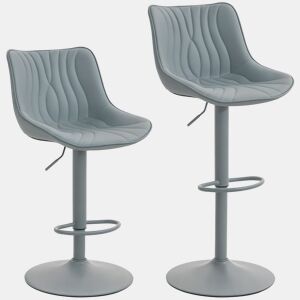 HOMCOM Conjunto de 2 Bancos de Bar Bancos Altos de Cozinha Giratórios com Altura Ajustável 92-110 cm Encosto Assento em Couro Sintético Estrutura de Aço e Apoio para Pés Cinzento