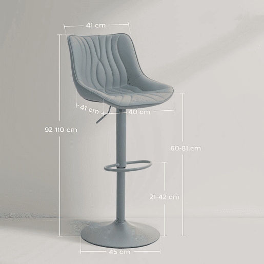 HOMCOM Conjunto de 2 Bancos de Bar Bancos Altos de Cozinha Giratórios com Altura Ajustável 92-110 cm Encosto Assento em Couro Sintético Estrutura de Aço e Apoio para Pés Cinzento