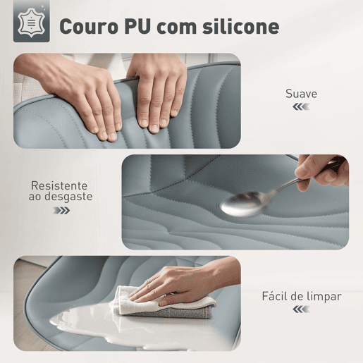 HOMCOM Conjunto de 2 Bancos de Bar Bancos Altos de Cozinha Giratórios com Altura Ajustável 92-110 cm Encosto Assento em Couro Sintético Estrutura de Aço e Apoio para Pés Cinzento
