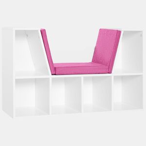 HOMCOM Estante Infantil com Assento Estante com 6 Cubos e Banco com Almofada 102x30x61cm Branco e Rosa