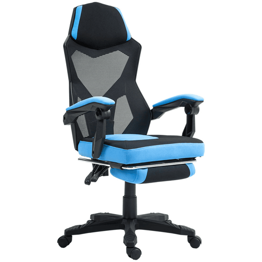 Vinsetto Cadeira de Escritório Ajustável em Altura Cadeira para Secretária Giratória de 360° Reclinável até 135° com Apoio para os Braços e Apoio para os Pés Retrátil 58x72x108-118 cm Azul