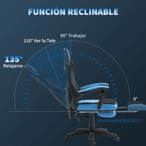 Vinsetto Cadeira de Escritório Ajustável em Altura Cadeira para Secretária Giratória de 360° Reclinável até 135° com Apoio para os Braços e Apoio para os Pés Retrátil 58x72x108-118 cm Azul