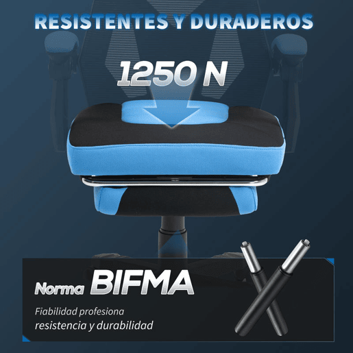Vinsetto Cadeira de Escritório Ajustável em Altura Cadeira para Secretária Giratória de 360° Reclinável até 135° com Apoio para os Braços e Apoio para os Pés Retrátil 58x72x108-118 cm Azul
