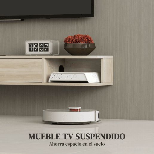 HOMCOM Móvel de TV Suspenso Móvel de TV para Sala com Gaveta Rebatível 2 Prateleiras Abertas Orifício para Cabos Estilo Moderno para Televisão 60 Polegadas 140x24x16 cm Madeira