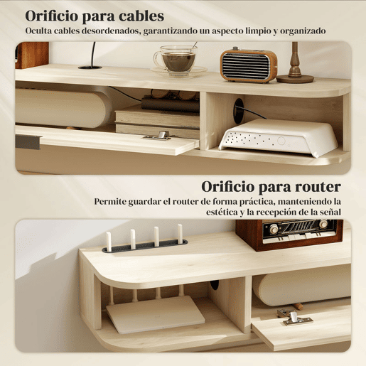HOMCOM Móvel de TV Suspenso Móvel de TV para Sala com Gaveta Rebatível 2 Prateleiras Abertas Orifício para Cabos Estilo Moderno para Televisão 60 Polegadas 140x24x16 cm Madeira